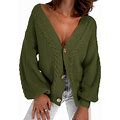 ZAFUL Women's Fuzzy Button Down Long Sleeve Knitted Cardigan Sweater Plain...