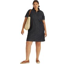 Women's Plus Size Short-Sleeve Denim Cotton Shift Dress - Jones Street Wash - Size 1X