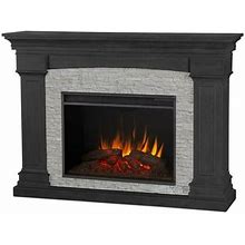Real Flame Deland 63" Traditional Wood Grand Electric Fireplace In Gray Stone