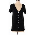 Zara Casual Dress - Shift Plunge Short Sleeves: Black Polka Dots Dresses - Women's Size Small
