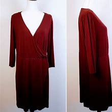 Forever 21 Dresses | Forever 21 Dress, Burgundy Red Rayon Long Sleeve Solid Casual, Plus 3X | Color: Red | Size: 3X