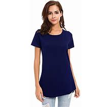 Cotton Tunic Tee Shirts For Women Short Sleeve Comfy Basic T, Navy Blue, Medium