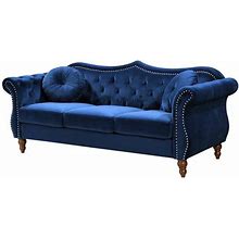 Bellbrook 79.5 in. Blue Velvet 3-Seats Camelback Sofa With Nailheads