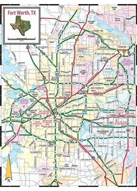 FORT WORTH TEXAS Map Glossy Poster Picture Photo Banner Print Road City Usa