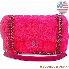 Chanel Neon Pink Terry Fur Flap Bag 67683