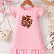 Only Print Cotton Dress For Girls, Flying Sleeve Casual Cute Princess Dress, Girls Dress For Everyday Party Going Out Reliable,Temu