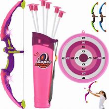 Toyvelt Kids Bow And Arrow Set - LED Light Up, Archery Set Comes With 6 Suction Cup Arrows, Target & Quiver, Indoor And Outdoor Toys For Children