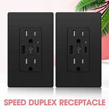 2 Pack USB C Charger Wall Outlet 4.8A High Speed Duplex Receptacle 15 Amp Blacqd