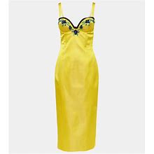 Miss Sohee, Iris Embellished Velvet Midi Dress, Women, Yellow, US 4, Dresses, Silk
