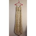 Mac Duggal Dress Womens Size 12 Halter Plunge Neck Sequin Gold Gown Embellished
