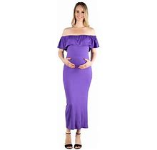 24Seven Comfort Apparel Ruffle Off The Shoulder Maternity Maxi Dress