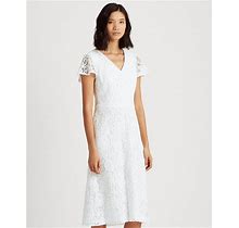 Ralph Lauren Lace Dress Womens Petite Size 12P White Short Sleeve $175