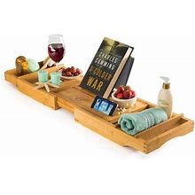 Bambusi Bathtub Caddy Tray With Book And Wine Holder Spa Relaxing Bath