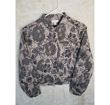 Charter Club Womens Jacket Large Tapestry Beige Gray Floral Print