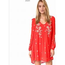 Free People Dresses | Fpsweet Tennessee Red Tan Floral Embroidered Mini | Color: Red/Tan | Size: S