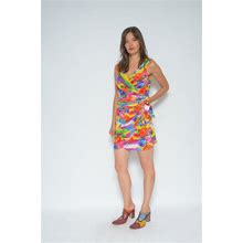 Wrap Up Floral Dress / Vintage 90S Sleeveless Colorful Abstract Summer Short Sundress - Size Medium