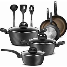 Nutrichef NCCW12S 12-Piece Nonstick Kitchen Cookware Set - Professional Hard Anodized Home Kitchen Ware Pots And Pan Set ,