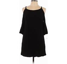 KLD Signature Casual Dress - Shift Cold Shoulder 3/4 Sleeve: Black Solid Dresses - Women's Size Large