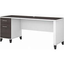 Somerset 72W Office Desk With Drawers In White And Storm Gray - Engineered Wood
