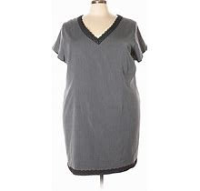 Venezia Casual Dress - Mini V Neck Short Sleeves: Gray Color Block Dresses - Women's Size 18 Plus