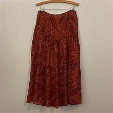 Chadwicks Skirts | Chadwicks Brown / Orange Rust Tiered Bohemian Paisley Floral Maxi Skirt Size 14 | Color: Brown/Orange | Size: 14