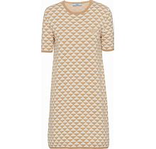 Prada Jacquard Cotton Crew-Neck Dress, Women, Beige/Ivory, Size 36