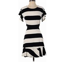 Ann Taylor LOFT Casual Dress - A-Line Crew Neck Short Sleeves: Black Color Block Dresses - Women's Size 2 Petite