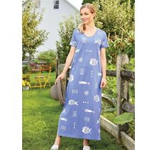 Plus Size - Women's M.MAC Rock Fish Cotton Knit Maxi Dress - Blue Periwinkle - 3X-Large - The Vermont Country Store
