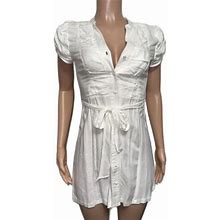 Vintage White Safari Button Up Rayon Belted Mini Dress Casual Dress