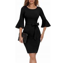 Homrain Womens Long Sleeve Black Formal Dress Black Bodycon Dresses For Women Funeral Black Church Dress For Women Modest Dress For Women Black 2XL