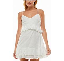TRIXXI Juniors Womens Cotton Embroidered Fit & Flare Dress White