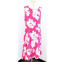 Talbots Pink White Floral Print Sleeveless Flounce Hem Midi Dress Size