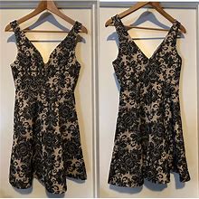 Bailey Blue Dresses | Paisley Print Plunge Neckline A-Line Dress | Color: Black/Tan | Size: M