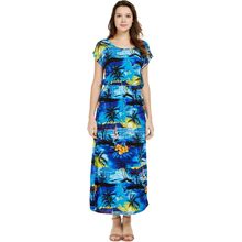 Women's Hawaiian Luau Cap Sleeve Maxi Simple Dress In Sunset