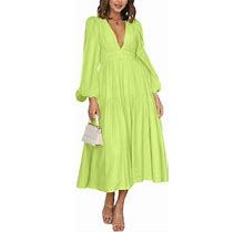 Gxfc Women Midi Dress Clothes Long Sleeve High Waist Swing Dress Autumn Loose A-Line Dress Clothing For Women ,Spring Fall
