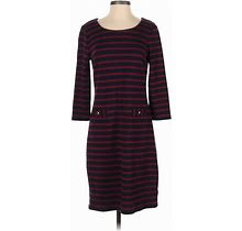 Talbots Casual Dress - Sheath Scoop Neck 3/4 Sleeves: Burgundy Stripes Dresses - Women's Size Small