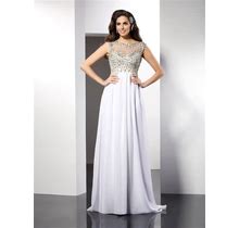 White Elegant Cap Sleeve Beaded Bodice A-Line Floor Length Prom Dress