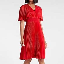Express Dresses | Express Pleated V-Neck Midi Smocked Dress Red Xs | Color: Red | Size: Xs