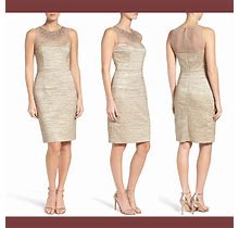 $168 Eliza J Embellished Illusion Metallic Sheath Dress Taupe [Sz 10 ]