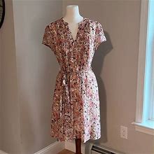 Msk Dresses | Floral Tie Front Short Sleeved Midi Dress-Like New | Color: Pink/Yellow | Size: 10