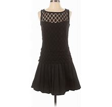 Ann Taylor Casual Dress - A-Line High Neck Sleeveless: Black Print Dresses - Women's Size 0 Tall