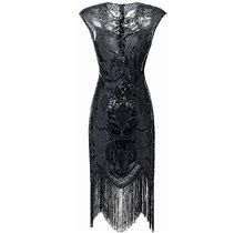 Zuwimk Dresses,Women's Floral Lace Chiffon Bridesmaid Dress Swing Party Dress Black,S