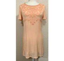 Anthropologie Under Skies Peach Embroidery Shift Dress Womens Small