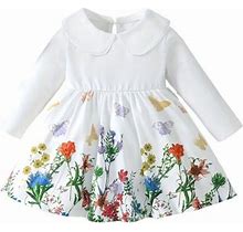Baby Long Sleeve Fall Toddler Girl Sweet Dress Casual Clothes Daily Wear Little Girls Sweet Dress Lovely Floral Tunic Beautiful Loose Dresses
