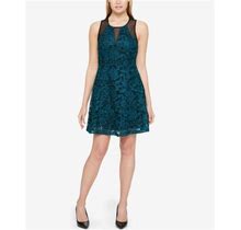 $230 Guess Women's Green Illusion Lace Sleeveless Sheath Dress Size 6