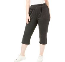 Plus Size Women's Soft Knit Capri Pant By Roaman's In Heather Charcoal (Size 4X) Pull On Elastic Waist