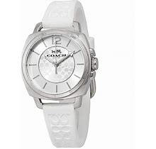 COACH Women's 14503146 Mini Boyfriend Signature White Silicone Strap Silver Tone Watch