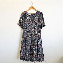 Monsoon London Short Sleeve Floral Empire Waist Midi Dress Size 12 - Women | Color: Black | Size: L