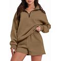 Prinbara Women 2 Piece Outfits Fall Clothes Set Sweatsuit Oversized Half Zip Casual Short Set Lounge 2023 Trendy Sweat