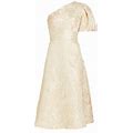 Teri Jon By Rickie Freeman Women's Jacquard One-Shoulder Midi-Dress - Cham Gold - Size 4